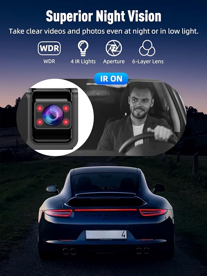 3 Channel 5G WiFi Dash Cam, 4K+1080P+1080P Dash Cam Front and Rear with 64GB Card, Dash Camera for Car with HDR IR Night Vision, G-Sensor, 24/7 Parking Mode, WDR, Support 128GB Max - Gray