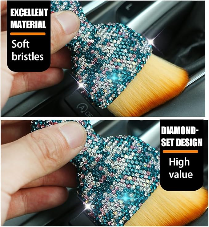 zipelo Auto Interior Dust Brush, Car Detailing Cleaning Brush with Diamond, Bling Handle Soft Bristles Dusting Tool, Scratch Free Dirt Clean Brushes for Vehicle Air Conditioner Vent (Multicolor)