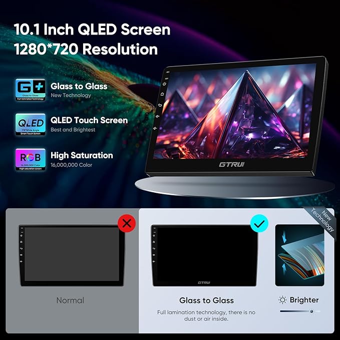 8-Core 4+64GB Android Car Stereo for Jeep Wrangler JK/Unlimited (2007-2018), Dodge Ram Grand Cherokee,Wireless CarPlay/Android Auto GPS BT WiFi Rear Camera 10.1" QLED