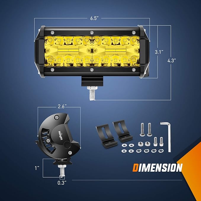 Nilight Led Light Bar 2PCS 6.5 Inch Amber 120W Spot Flood Combo 12000LM Waterproof Triple Rows Off Road Fog Lights with 16AWG Wiring Harness Kit-2 Lead, 2 Year Warranty