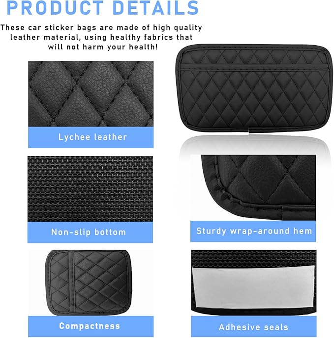 2 PCS Car Side Pocket Organizer, Waterproof Leather Self-Adhesive Automotive Storage Pocket Pouch, Universal Seat Gap Storage Bag for Phone Card Sunglasses, Car Accessories (Large)