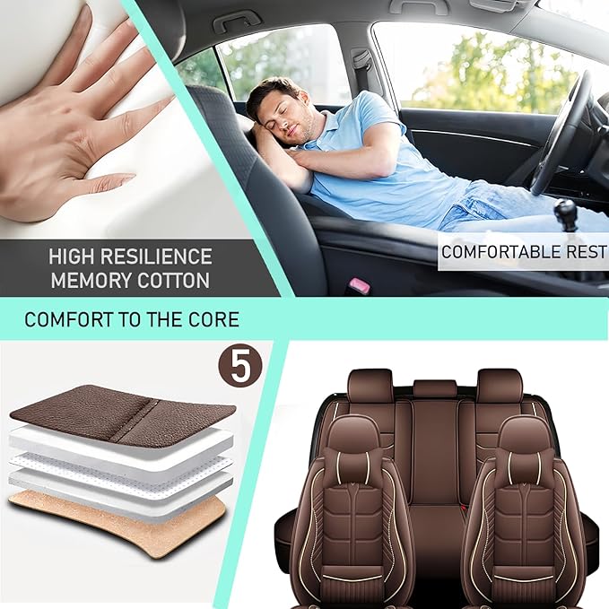Leather Car Seat Covers Fit for Toyota Corolla Hatchback 2019-2024, 5 Seater Car Seat Cover, Premium Waterproof, Scratch Resistant Car Interior Accessories (Full Set with Pillow Coffee)