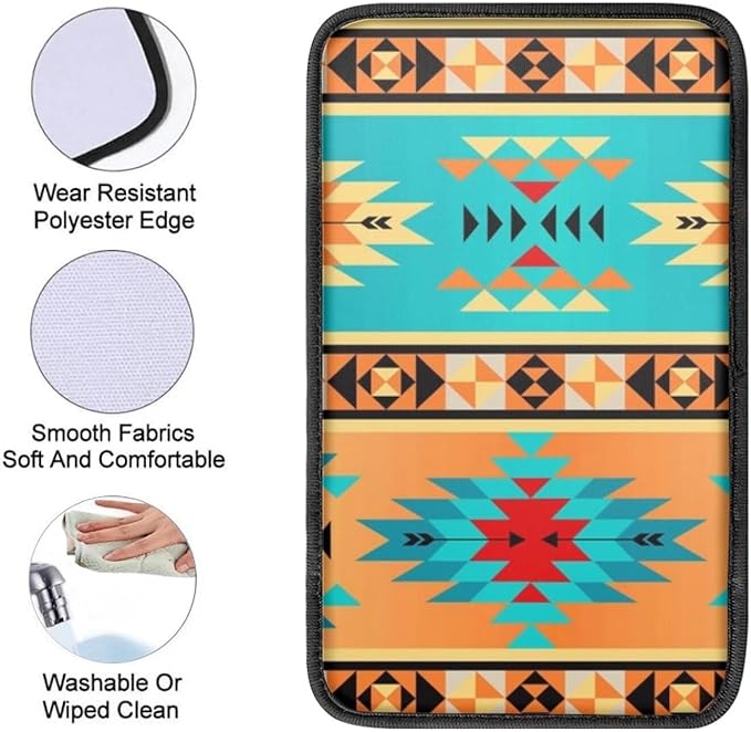 Dreaweet Aztec Tribal Pattern Car Center Console Armrest Pad,Navajo Ethnic Style Auto Seat Box Cover Protector,Hand Rest Cushion Protection Pad,Vehicles Interior Accessories Universal for Car,SUV