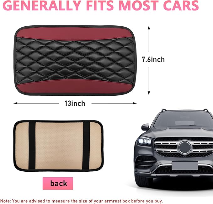 Car Center Console Cushion Pad, PU Leather Waterproof Auto Armrest Box Cover Protector, Comfortable Armrest Seat Box Cover Mat, Universal Car Accessories for SUV Truck (Wine Red)