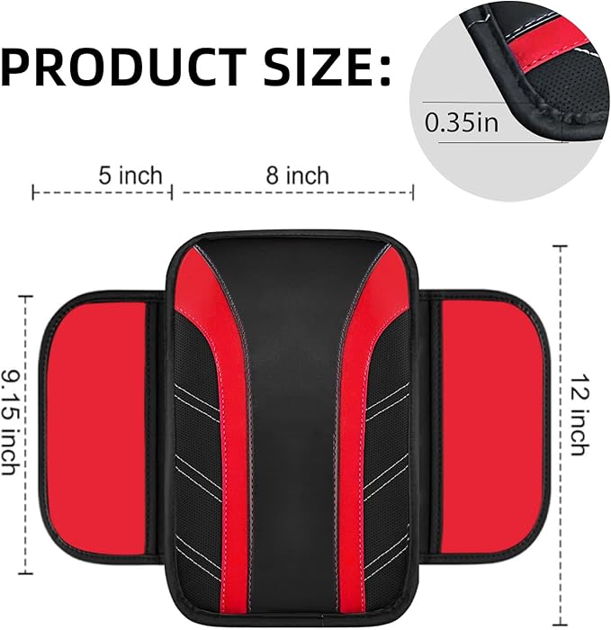 NBTEPEM Red Center Console Cover, Sporty Leather Armrest Cover Cushion with 2 Storage Pockets, Universal Auto Middle Console Protector, Car Interior Accessories for Most SUV, Truck, Sedan Vehicles