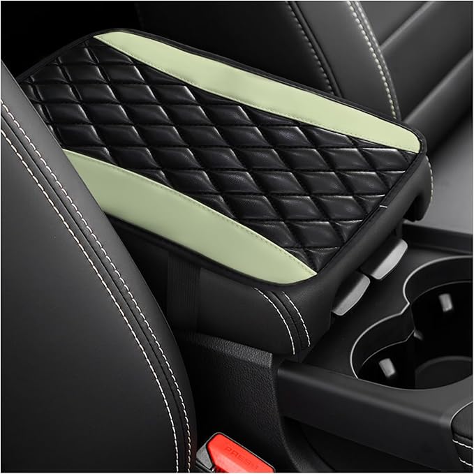 Car Center Console Cushion Pad, Universal Leather Waterproof Armrest Seat Box Cover, Comfortable Auto Armrest Cover Protector, Car Interior Decor Accessories for Most Vehicles (Green)