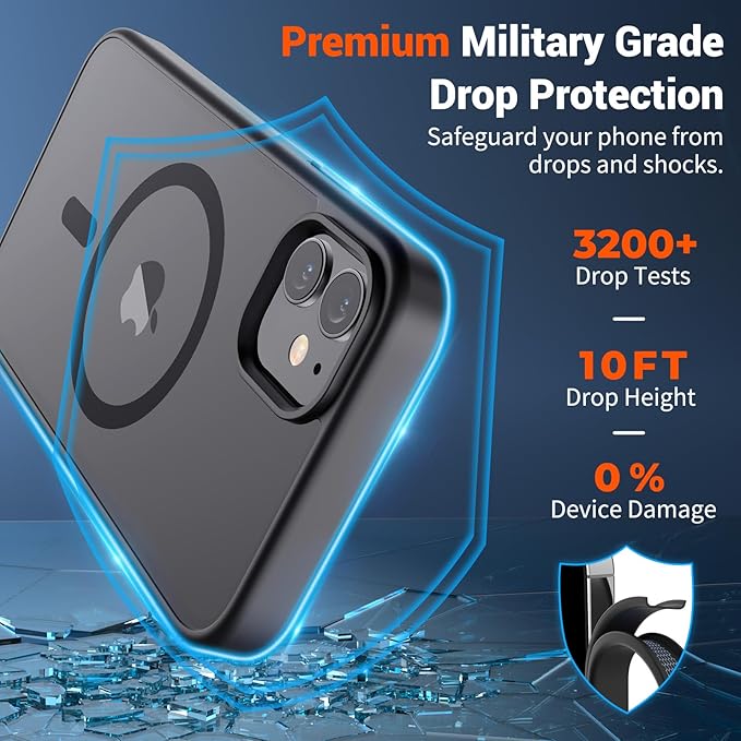 SUPFINE Magnetic for iPhone 12 Mini Case & iPhone 13 Mini Case (Compatible with MagSafe) (Military Grade Drop Protection) Slim Translucent Matte Shockproof Phone Cover,Black