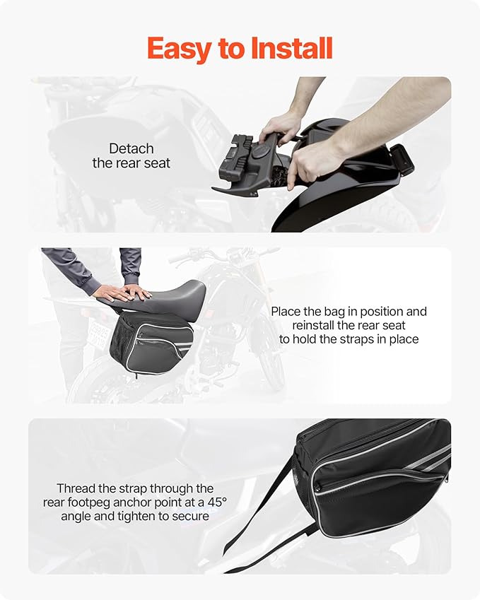 VEVOR Motorcycle Saddlebags, 30L (15L x 2) Large Capacity Saddle Bag Compatible with Grom (2022-2025), Navi, Z125 and Most Motorcycles, Sport Motorbike Side Bag with Waterproof Rain Cover and Straps