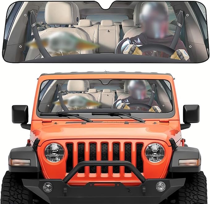 GENANY Windshield Sun Shade for Jeep (53x17 inches), Sun Shade Windshield, Shades for Front Windows, Protector Blocks UV, Car Decor