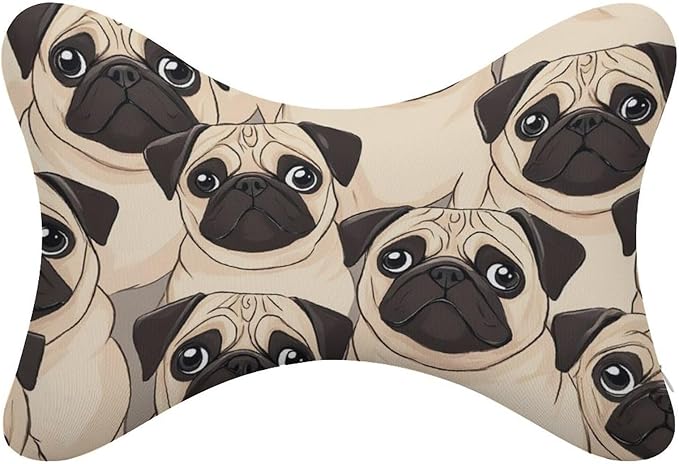Car Headrest Pillow Compatible with Puppy Pug Dogs Print, Cartoon Neck Pillow for Car, 2 Pcs Comfortable Soft Car Seat Pillow for Driving,Head Rest Cushion, Cute Neck Pillow for Travel