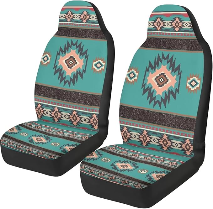 ELEQIN Car Seat Covers Universal High Back Fashion Cushion Protector for Car Truck Suvs,Sedans,Vehicles,Airbag Compatible Front Car Seat Covers 2 Pack Blue Aztec Tribal