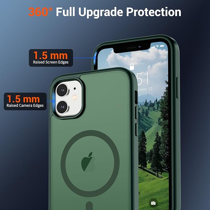 SUPFINE Magnetic for iPhone 12 Case/iPhone 12 Pro Case (Compatible with MagSafe)(Military Grade Drop Protection) Slim Translucent Matte Shockproof with Anti-Fingerprint Phone Case,Forest Green