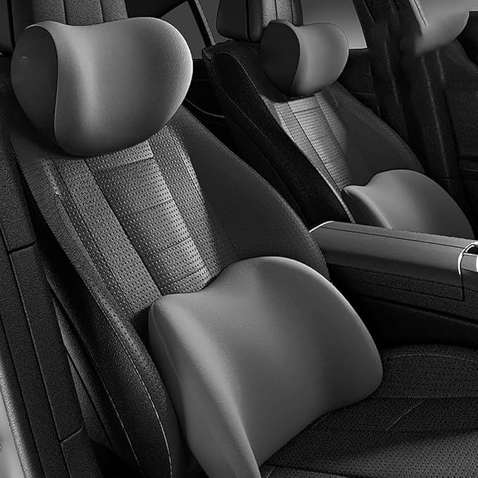 New Car Headrest & Lumbar Support Cushion for Hyundai Santa Fe 2001-2024, Ergonomic Memory Foam Seat Headrest Neck Rest Cushion Breathable Removable Cover for Neck Back Relief,B/Gray