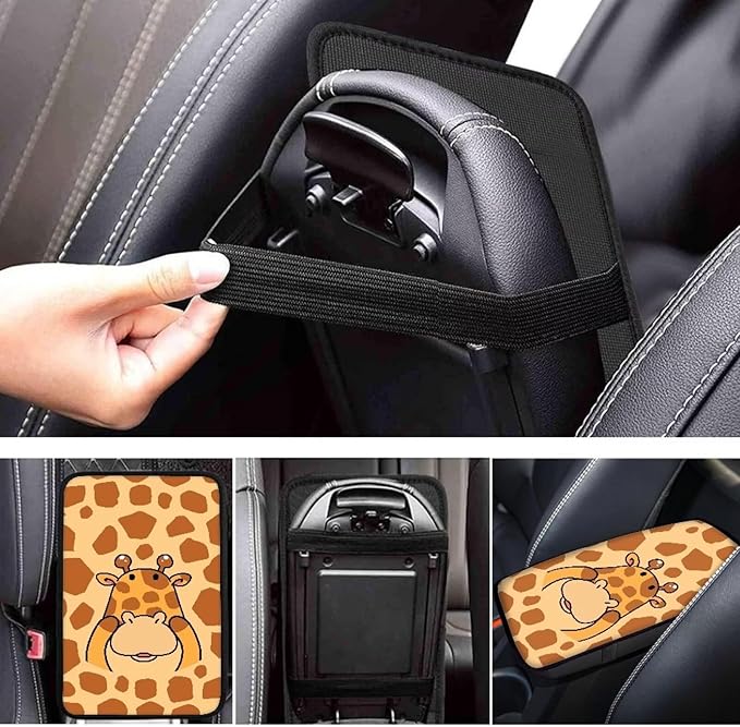 Cartoon Giraffe Car Armrest Pad Breahtbale Soft Auto Center Console Arm Rest Protector Cover Universal Cute Car Interior Accessories