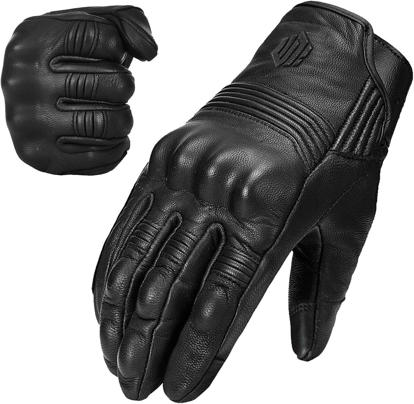 ILM Goatskin Leather Motorcycle Motorbike Powersports Racing Gloves Touchscreen for Men and Women Model DN01(XXL, Black Unperforated)