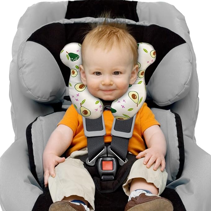 Baby Travel Pillow, Infant Kid's Cushion Soft and Skin Friendly for Car Seat, Pushchair and Stroller (White Avocado)
