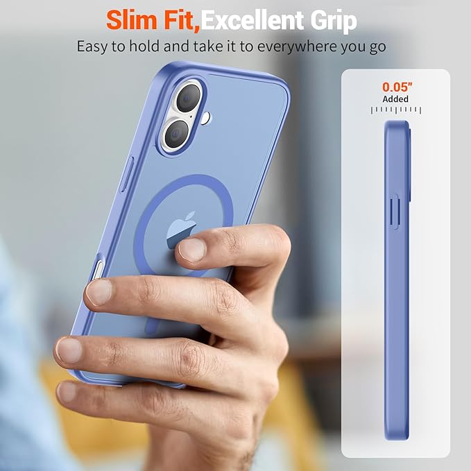 SUPFINE Magnetic for iPhone 16 Case (Compatible with MagSafe) (Military Grade Drop Protection) Slim Translucent Matte Shockproof Phone Cover,Blue Purple