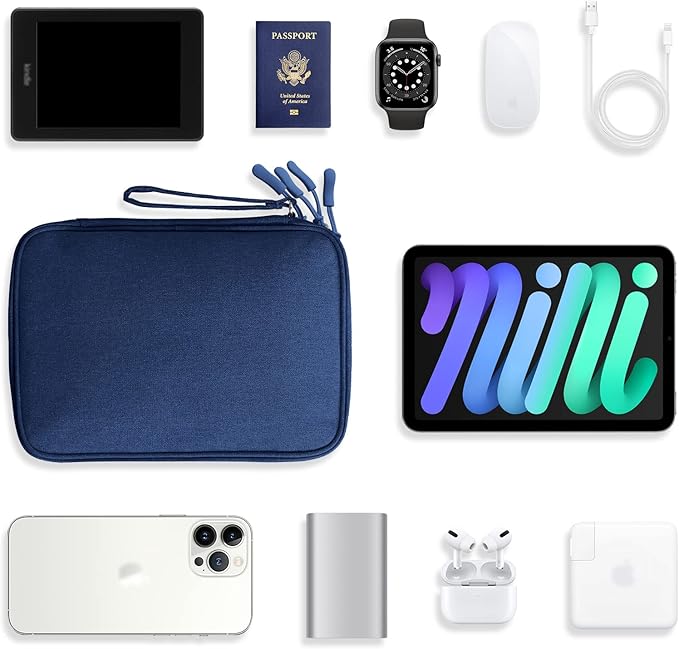 DDgro Electronic Cable Organizer Bag, Large Travel Cord Storage Case for Charger, Power Bank, Cables & Tech Accessories (Large, Navy Blue)