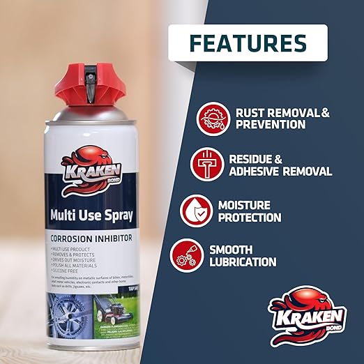 Kraken Bond Multi Use Spray (2 x11 oz.) - Corrosion Inhibitor, High-Performance Penetrating Oil Lubricant for Home & Automotive, Perfect for Garage Doors, 360° Easy to Use & No Residue | 2 Pack