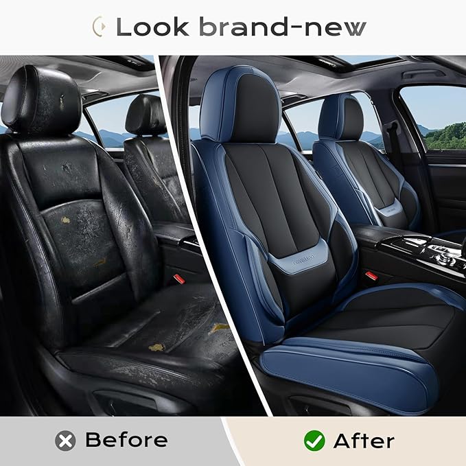 Coverado Seat Covers, Car Seat Covers Front Seats, Leather Seat Covers for Cars, Car Seat Protector Waterproof, Black Car Seat Cushion, Front Carseat Cover Universal Fit for Most Cars Blue