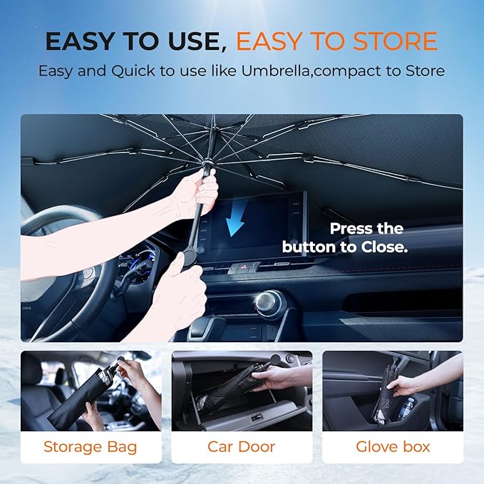 Windshield Sun Shade Umbrella for Toyota Rav4 Accessories 2013-2024 2025, UV Block Rav4 Sun Shade for Car Windshield, Heat Shield Car Sunshade for Rav4 & Rav 4 Front Window Windshield.