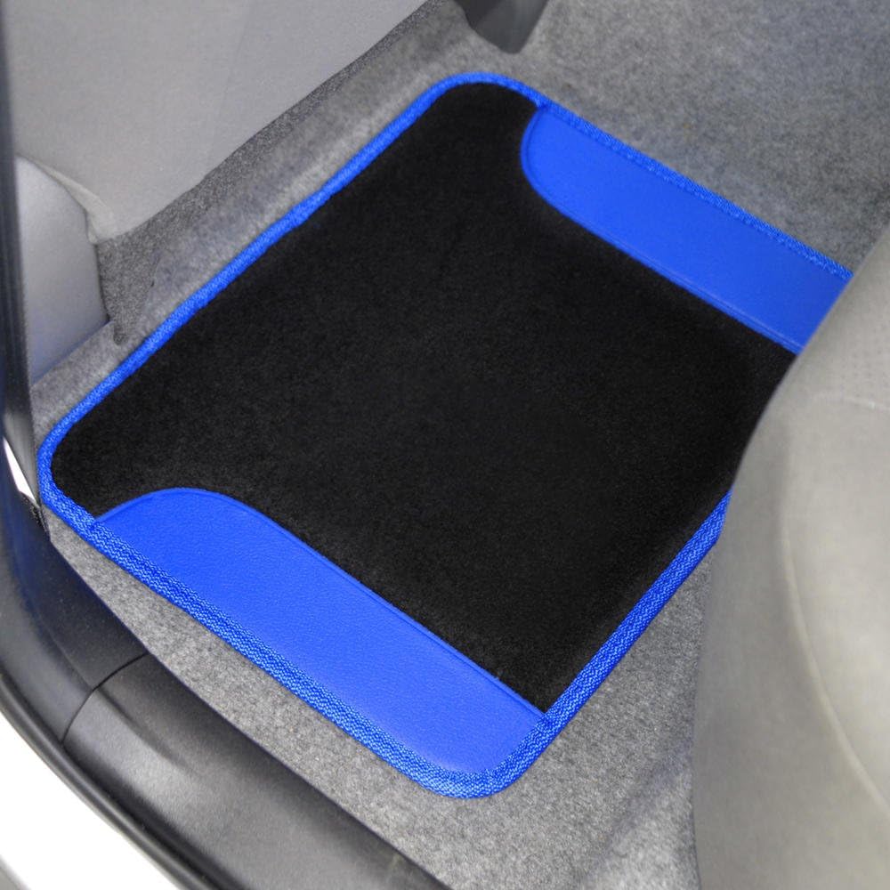 BDK carXS Fresh Two-Tone Carpet Floor Mats, Tribal Tattoo Design with Vinyl Trim for Car Sedan Truck SUV, Front & Rear Set of 4, Blue