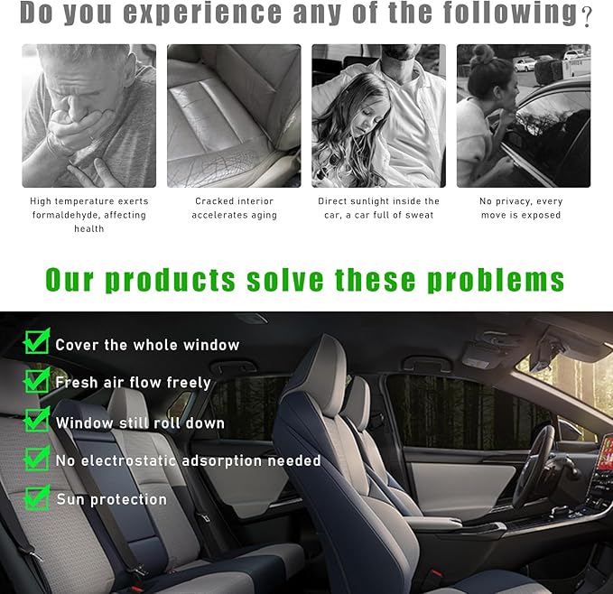 2 PCS Window Shades, Auto Front Rear Side Sun Shades for Block Heat & UV Protection, Breathable Mesh Baby Screen Covers, Universal Car Accessories (Back)