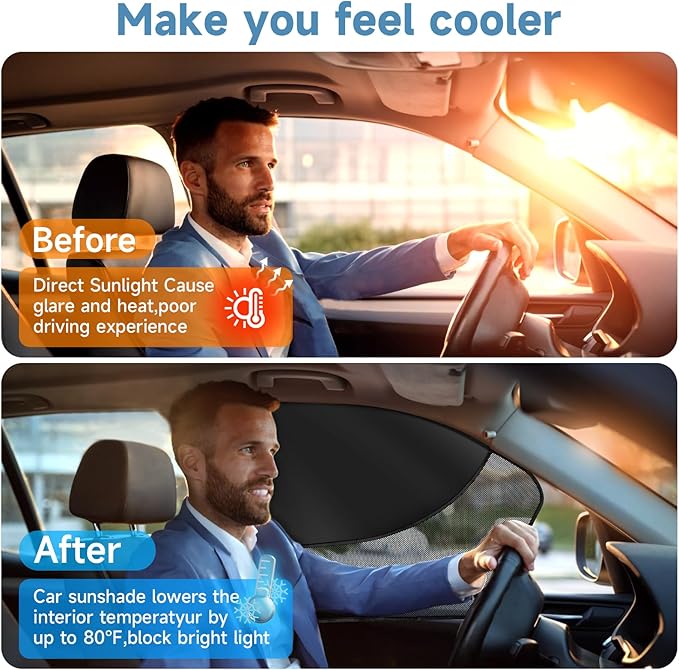 2 PCS Car Window Shades, Magnetic Double Layer Car Side Window Sun Shades with Full Shade/Half Shade, Front Window Covers for Driver,Car Accessories