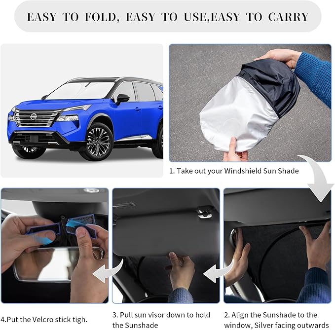 Sun Shade Sunshade for Nissan Rogue 2021-2025 2026 Windshield Cover,4-Layer Front Window Shade Custom Fit Rogue (Not for Rogue Sport) Sun Visor 240T Foldable Shade Shield Blocks UV Rays