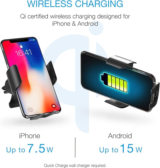 RexingUSA X5 Motorized Qi Car Mount - 15W/7.5W Wireless Charging, Auto Sensing Clamping, Windshield & Air Vent | iPhone, Android & Galaxy Smartphones (No Car Charger)