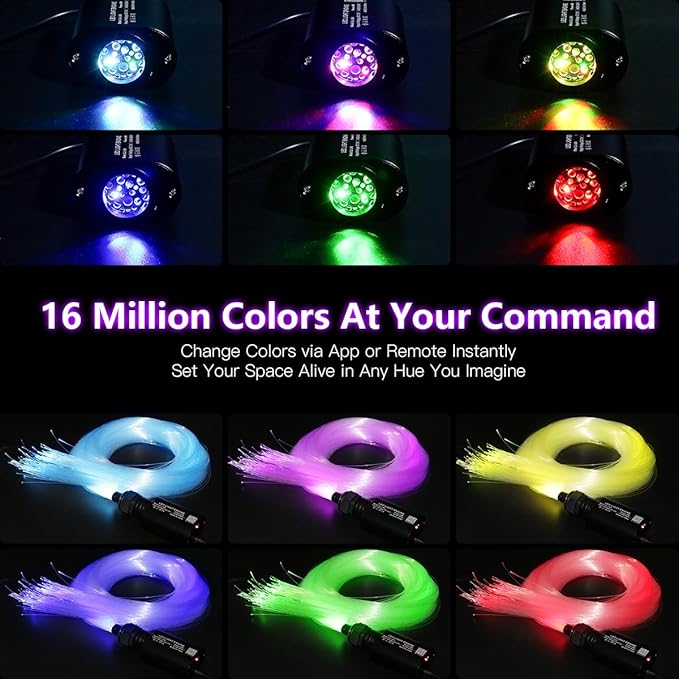 Mini Size 6W Starlight Headliner Kit Twinkle Fiber Optic Lights, APP Control RGBW Led Music Activated 500pcs*0.03in(6.5ft/2m) Optical Fiber Optic Star Ceiling Kit for Home and Car Headliner Star