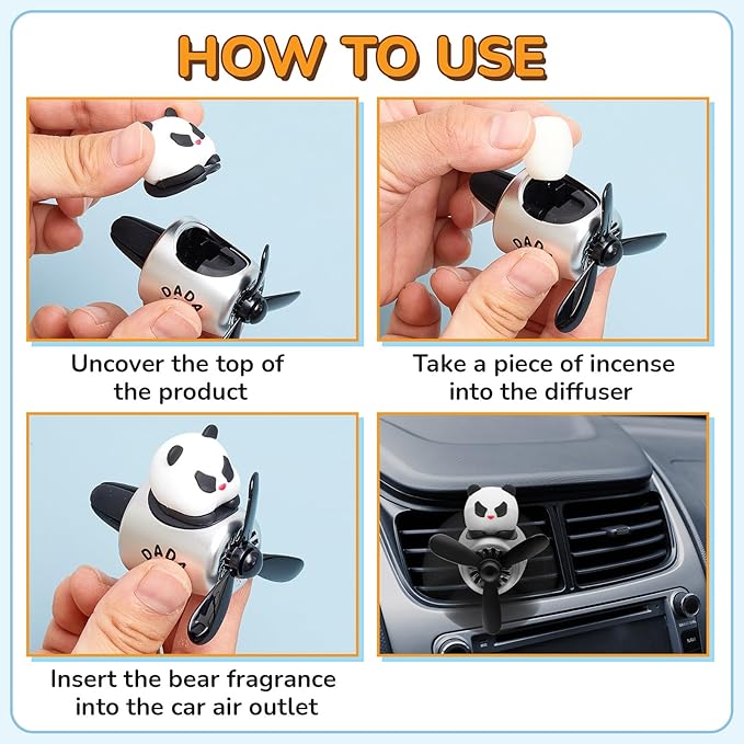 Tallew 2 Pack Car Air Freshener Cute Dog & Panda Car Vent Clip Diffuser with Rotating Propeller Outlet Vent Easy to Install Included 4 Scents Aroma Tablets Aromatherapy Ornament Auto Accessories