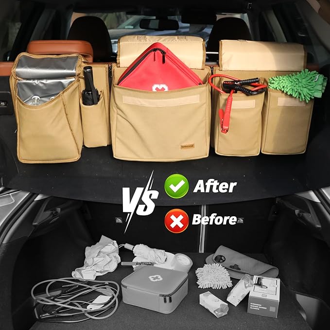 Deluxe Trunk and Backseat Organizer for Medium or large size SUVs & RVs, Detachable Storage Modules with Built-in Cooler, Patent Pending