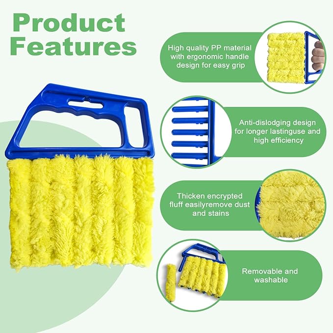 4 Pack Window Blind Cleaner Duster Tool, 7 Finger Venetian Scrub Brush with Washable Microfiber Sleeves, Color Coded Cleaning Kit for Mini Vertical Blinds, Air Conditioner Vents and Fans