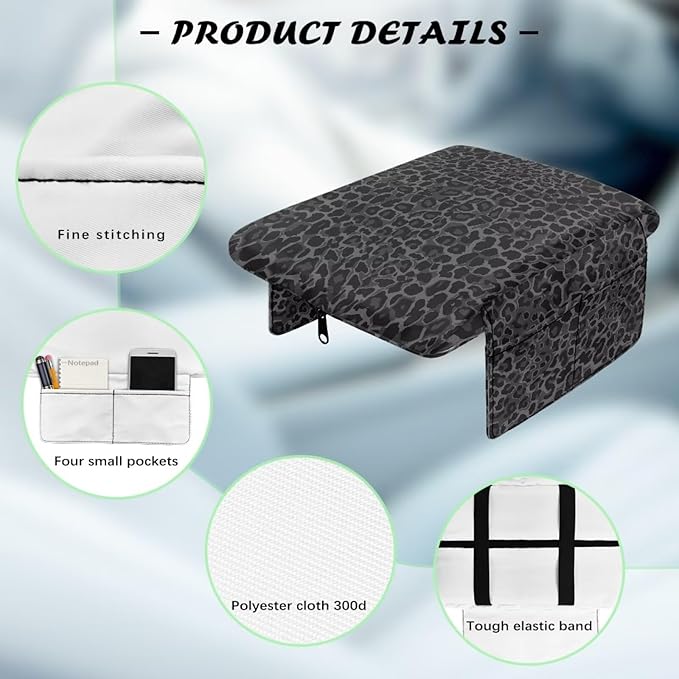 Dreaweet Black Leopard Print Center Console Cover for Car Thick Arm Rest Cover Pad with Pockets Cheetah Car Accessories Universal Comfortable Car Armrest Cover Cushion Pad