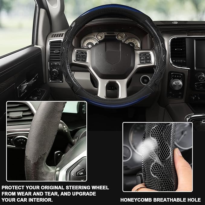 GIANT PANDA Steering Wheel Cover for Dodge Ram 1500 - Car Steering Wheel Covers for Dodge Ram 2500 3500 15.5-16 inch - Blue