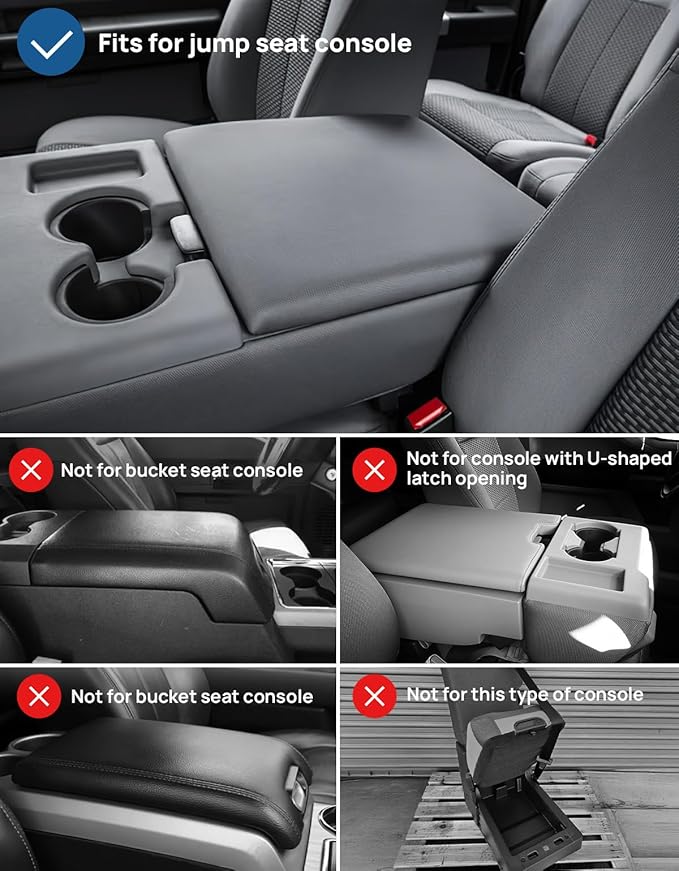 JOYTUTUS Center Console Cover Compatible with 2011-2016 Ford F250 F350 F450, 2011-2014 F150 with Jump Seat Console, Leather Armrest Cover Center Console Cushion (Jump Seat Only)