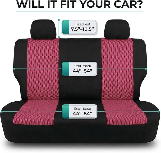 FH Group Automotive Rear Car Seat Covers for SUV, Trucks, Sedan and More - Universal Fit Rear Solid Bench Design Interior Accessories - 3D Mesh Fabric Center Panel - Burgundy