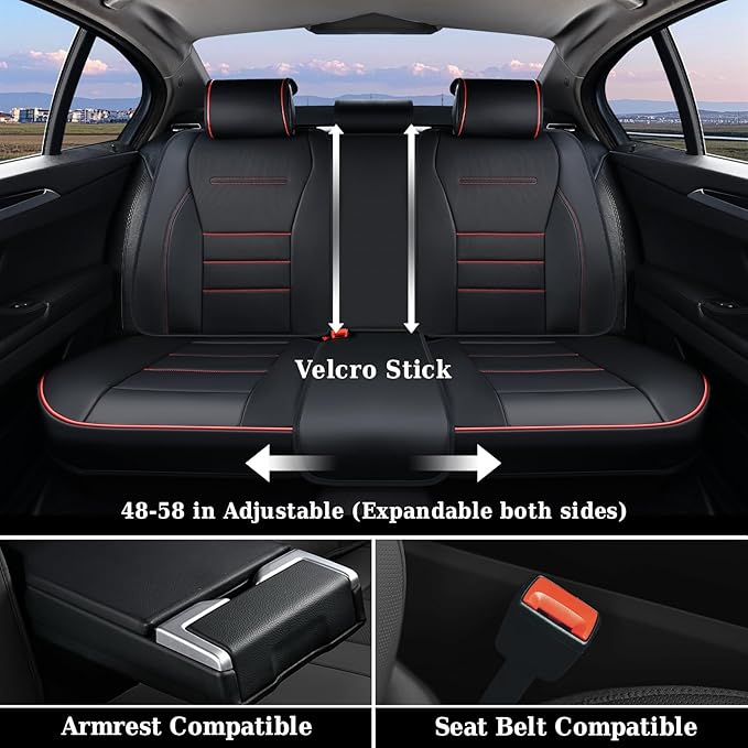 Coverado Seat Covers Full Set, Seat Covers for Cars, Car Seat Cover, Car Seat Protector, Nappa Leather Car Seat Cushion, Waterproof Car Seat Covers Front Seats and Back Fit for Most Cars (Redline)
