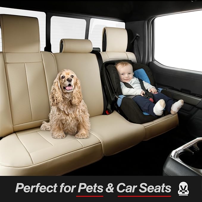 Coverland Custom Fit Car Seat Covers for Car Compatible with [Elantra, Mazda3, Passat, Impreza, Golf, Matrix] Premium Waterproof Non-Slip Interior Seat Protector [Full Set Beige - Size Chart X54]