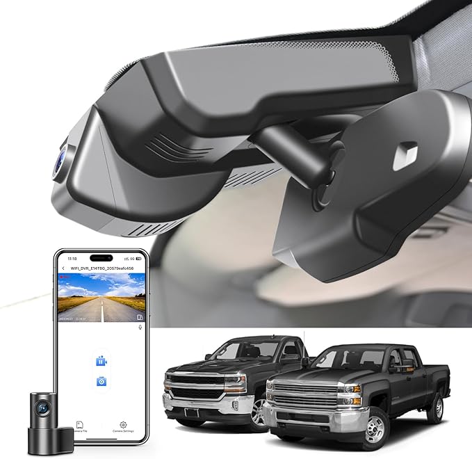 Mangoal 4K Front & 2K Rear 2 Channel HDR Dash Cam, Dual STARVIS 2 IMX678 IMX675 for Chevy Silverado 1500 2014 2015 2016 2017 2018 2500 HD/3500 HD 2015-2019 (Model D), 5GHz WiFi, GPS, 128GB
