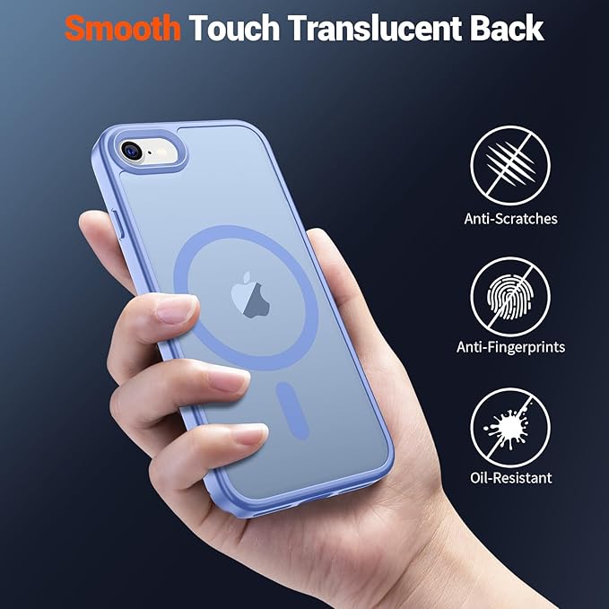 SUPFINE Magnetic for iPhone SE Case 2022 (3rd)/2020 (2nd), iPhone 8 Case (Compatible with MagSafe) (Military Grade Drop Protection) Slim Translucent Matte Phone Case, Blue Purple