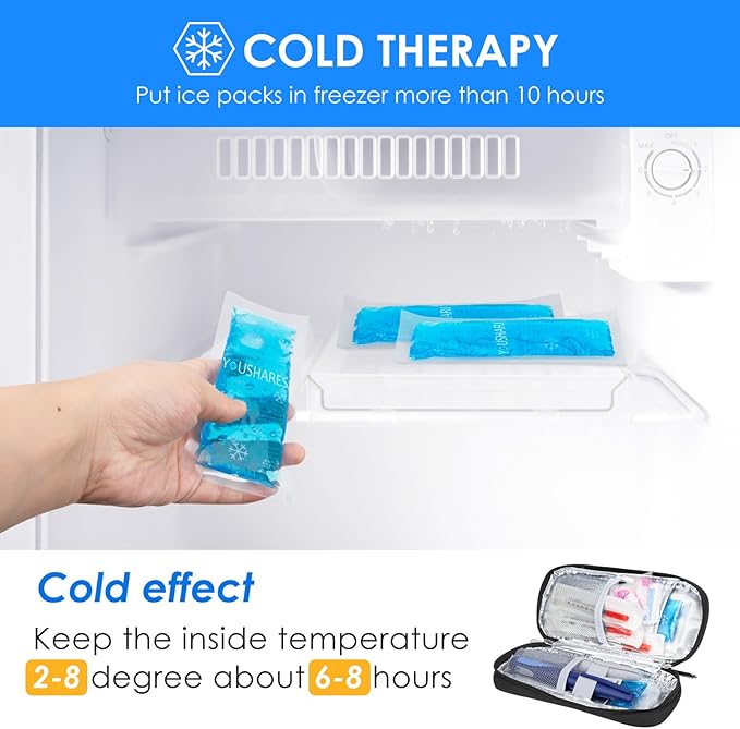 YOUSHARES Ice Packs - Reusable Freezer Packs Instant Hot Or Cold Gel Pack Suitable for Insulin Cool Storage Bag （2 TSA Approved Ice Packs）