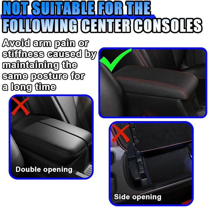 Car Center Console Cover, Leather Car Armrest Storage Box Protector Pad, Middle Console Cover with 2 Side Storage Bags, Vehicle Armrest Cushion for Most Cars, Trucks, SUVs (Black Dark Green)