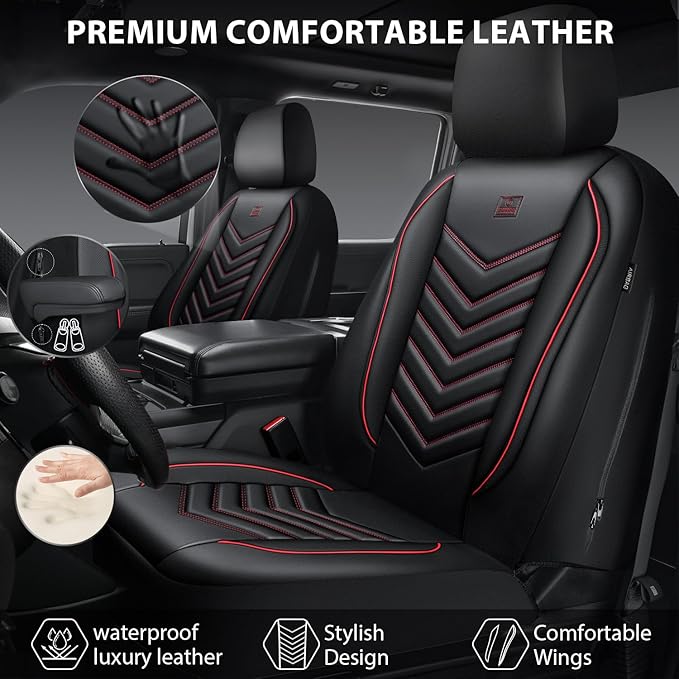 CAR PASS 3D Foam Faux Leather Car Seat Covers Front Seats,Waterproof Leather Front Seat Cover for Car,Universal Fit for SUV Truck Sedan Automotive,Armrest Airbag Compatible Anti-Slip, Black and Red