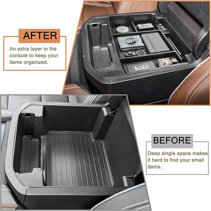HGWEI Power Sliding Center Console Organizer Compatible with 2021-2026 GMC Yukon Chevy Tahoe Suburban Interior Accessories, Armrest Storage Box Insert Tray (Not for Console with Charging Socket) Black