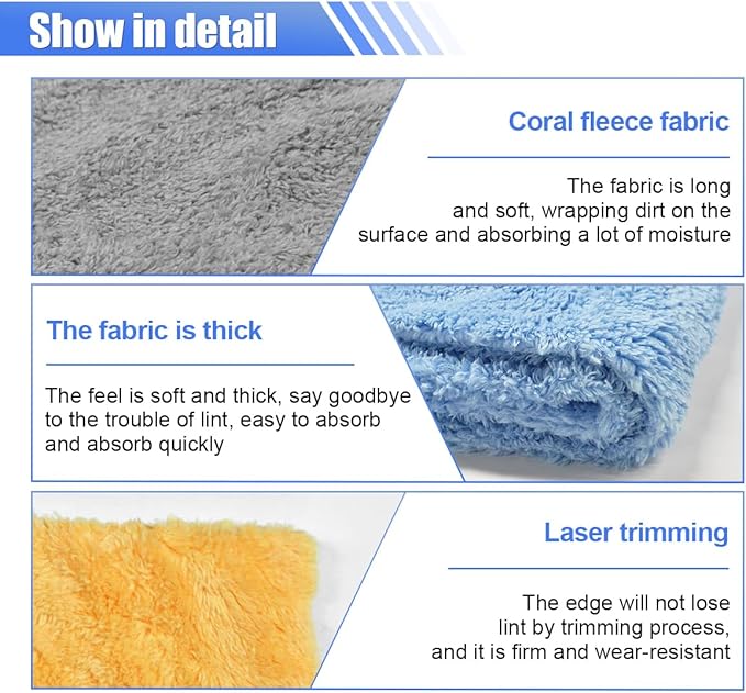 6PCS Car Drying Towel, 16" × 15" Double Sided Microfiber Towels for Cars Detailing, Absorbent Extra Large Cleaning Cloth, 450 GSM Car Detailing Wash Towels for Cars, Trucks, SUVs (Multicolor)