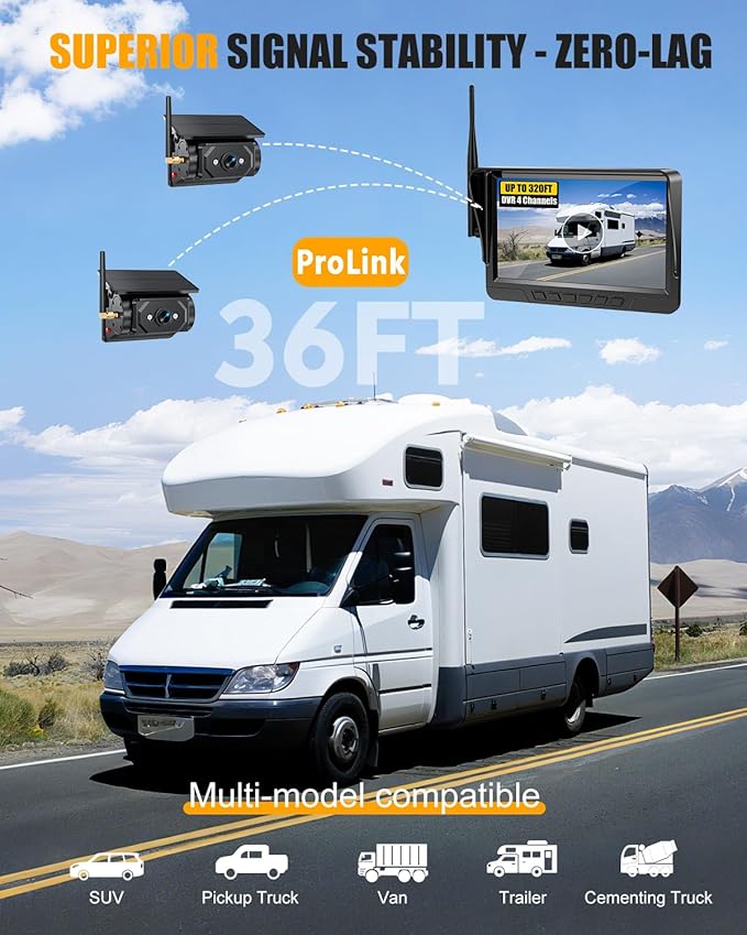 Magnetic Solar Wireless Backup Camera, 7" HD 1080P Monitor, Clear Night Vision 170°Wide Angle (No Distortion) DIY 1-Min Install, No Wiring, IP67 Waterproof for Truck, RV, Trailer, Car, F150 & F-Series