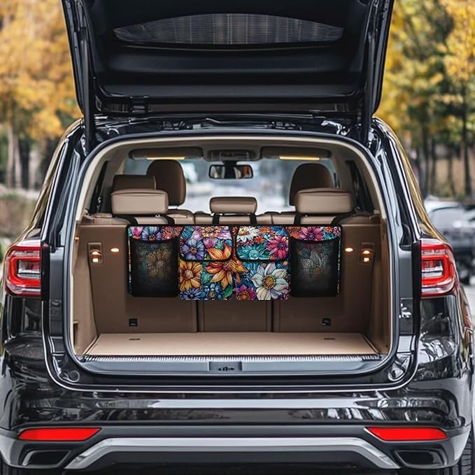 Car Trunk Hanging Organizer with with Adjustable Straps, Mandala Flower Car Trunk Organizer Storage, It Easy to Find Things, Make the Trunk of Your Car Look Neat and Tidy