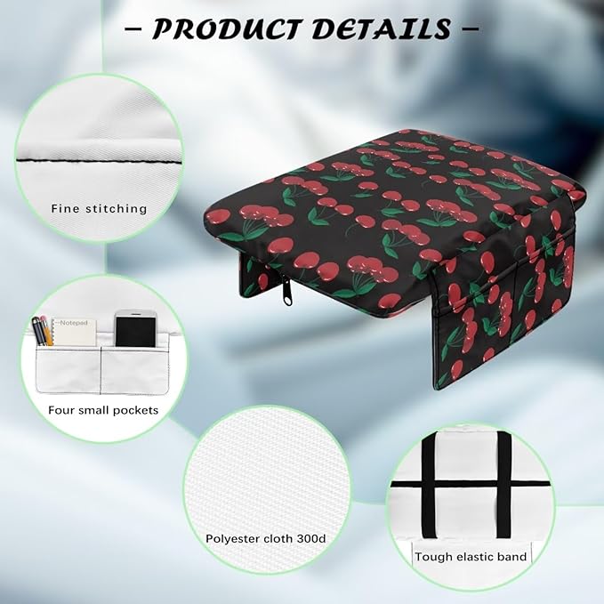 Wanyint Cherry Black Car Center Console Cover Universal Armrest Box Protector Scratch Resistant Wear-Resistant Arm Rest Cover Pad with Pockets Storage Bag Vehicle Accessories